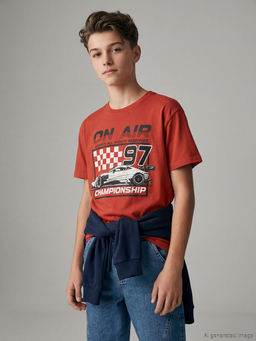 Bisiklet Yaka Bask?l? Erkek ?ocuk Ti??rt