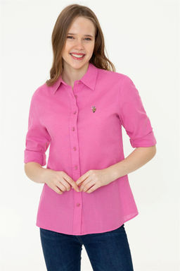 U. S. Polo Assn Женская розовая базовая рубашка из льна с длинным рукавом - U.s. polo assn фото 7