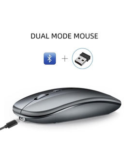 Отличная мышка с Двумя типами подключения Bluetooth + беспроводная с USB,2, подсветка, шикарный глянцевый серый