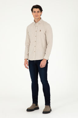 Мужская бежевая базовая рубашка с длинным рукавом - U.s. polo assn фото 4