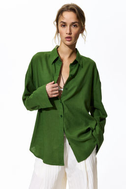 Camisa oversize en mezcla de lino - H&m фото 8