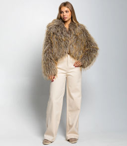 Шуба #КТ4011 (1), бежево-серый - Dommod фото 4