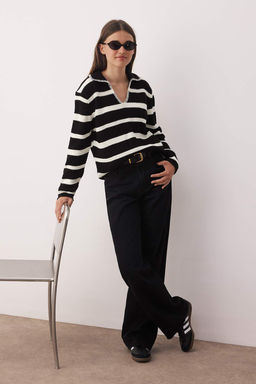 Siyah Pamuk Kar?s?ml? Genis Kal?p Triko Kazak TWOAW26KZ00014 - Trendyolmilla фото 2