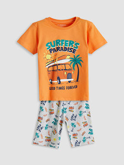 Bask?l? Erkek ?ocuk ?ortlu Pijama Tak?m?