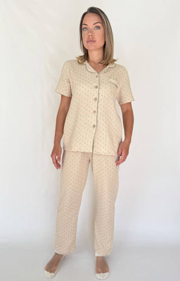 K12949 Костюм домашний: рубашка, шорты, брюки (муслин) БЕЖЕВЫЙ
