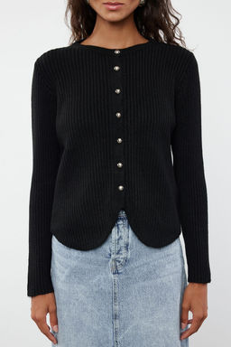 TRENDYOLMILLA Siyah Bisiklet Yaka Ceket Gorunumlu Triko H?rka TWOAW25HI00172  фото 3