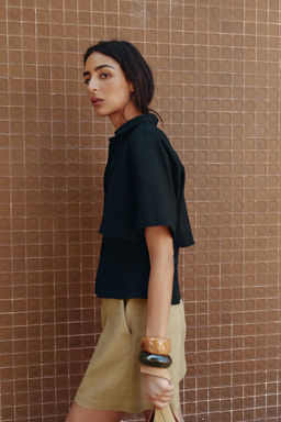 FITTED DOUBLE-LAYER LINEN BLEND SHIRT - Zara фото 3