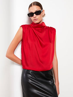 Dik Yaka D?z Saten Kad?n Bluz