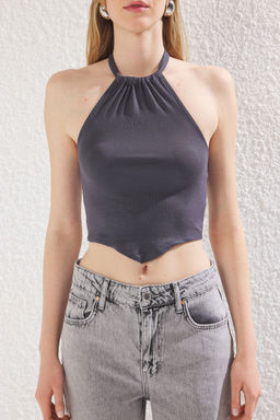 Bordo Boyundan Baglamal? Fitted/Vucuda Oturan Orme Bluz TWOSS25BZ00136 - Trendyolmilla фото 8