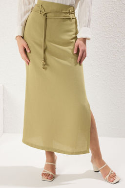 TRENDYOLMILLA Tas Kordon Kemerli Keten Kar?s?ml? Yandan Y?rtmacl? Maxi Boy Dokuma Etek TWOSS25ET00124 фото 11
