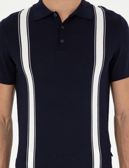 Темно-синяя трикотажная футболка узкого кроя с воротником-поло - Cacharel фото 6