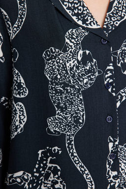 Trendyolmilla Antrasit Kaplan Desenli Viskon Dokuma Pijama Tak?m? THMAW24PT00092  фото 14