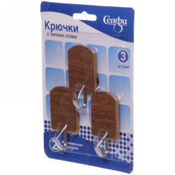 Цена за 5 шт. Крючки в наборе 3шт на липком слое "ИДЕЯДОМА", форма прямоугольник, принт тёмное дерево, нагрузка 2кг