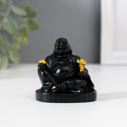 Нэцкэ фигурка полистоун «Хотей с золотым жезлом Жуи», чёрный, 4×5×5.5 см