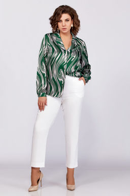 Блуза Swallow 783-Р зеленый+бежевые разводы  фото 2