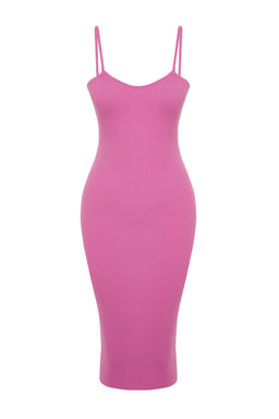 TRENDYOLMILLA Pembe Vucuda Oturan Midi Triko H?rka Elbise Tak?m TWOSS21EL0208 фото 46