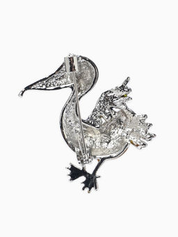 Брошь «Птица» пеликан, цветная в серебре