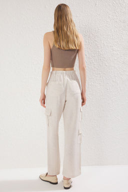 Bej Keten Gorunumlu Yanlar? Cep Detayl? Dokuma Pantolon TWOSS25PL00066 - Trendyolmilla фото 5