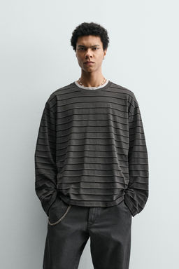 CAMISETA JACQUARD RAYAS / Gris - Zara фото 2