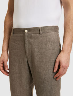 Kahverengi Slim Fit Beli Lastikli %100 Keten Pantolon