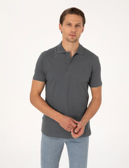 Antrasit Slim Fit %100 Pamuk K_vr_lmaz Polo Yaka Basic Ti__rt