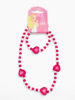 Набор детских украшений Выбражулька «Сердечки полоска», 2 предмета: колье, браслет d=6 см бело-розовый