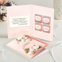 Открытка 4 шоколадки "Любимому учителю (розовая с цветами)"