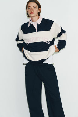 STRIPED POLO NECK SLOGAN SWEATSHIRT - Zara фото 2