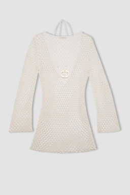 Declara x DeFacto File Uzun Kollu Mini Plaj Elbisesi  фото 2