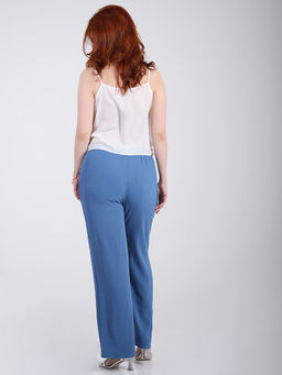 Брюки синие летние на резинке палаццо - Almond фото 6