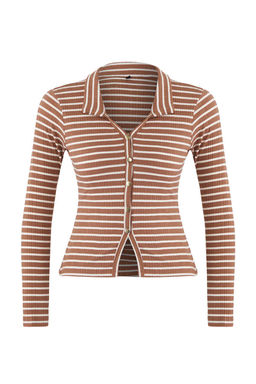 Wardrobe Essentials  Vizon Cizgili Dugmeli Slim/Vucuda Oturan Orme Bluz | TWOAW26BZ00011 - Trendyolmilla фото 5