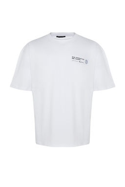 Beyaz Oversize/Genis Kesim Bask?l? %100 Pamuklu T-Shirt TMNSS23TS00238