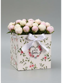 Цена за 5 шт. Коробка - переноска подарочная для цветов «С любовью», 19×19×19 см, с лентами
