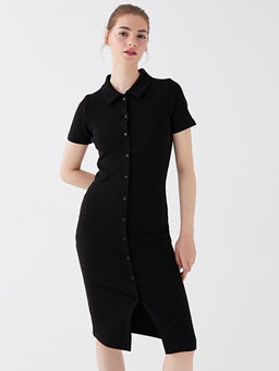 Polo Yaka D?z K?sa Kollu Kad?n Bodycon Elbise