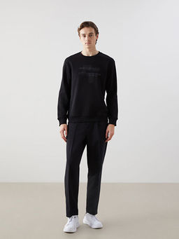 Bisiklet Yaka Uzun Kollu Bask?l? Erkek Sweatshirt