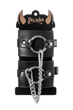 Наручники Pecado BDSM, из толстой кожи с люверсами, натуральная кожа, чёрные
