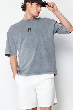 TRENDYOL MAN Gri Oversize/Genis Kesim Eskitme/Soluk Efektli %100 Pamuklu T-shirt TMNSS24TS00146 - Trendyolmilla фото 4