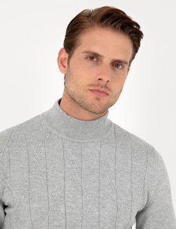 Gri Slim Fit Yar_m Bal_k__ Yaka Y_n Kar___ml_ Triko Kazak - Pierre cardin фото 2