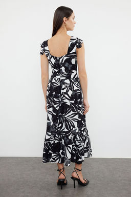 TRENDYOLMILLA Lacivert Cicek Desenli Kare Yaka A Kesim Viskon Midi Dokuma Elbise TWOSS20EL3331  фото 9