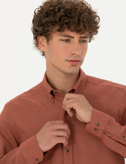 Рубашка Pierre Cardin Slim Fit кирпичная из хлопка