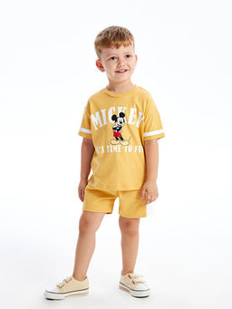 Bisiklet Yaka K?sa Kollu Mickey Mouse Bask?l? Erkek Bebek Ti??rt ve ?ort 2li Tak?m