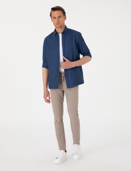 Lacivert Oxford Slim Fit Kolay _t_lenebilir G_mlek