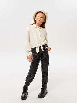 Beli Lastikli Basic Deri G?r?n?ml? K?z ?ocuk Jogger Pantolon