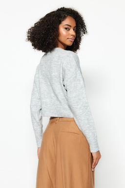 Gri Crop Yumusak Dokulu Dugmeli Triko H?rka TWOAW24HI00198