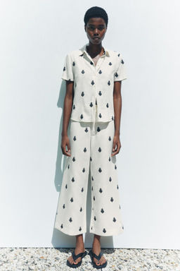 ZW COLLECTION CONTRAST EMBROIDERY CULOTTE TROUSERS - Zara фото 11