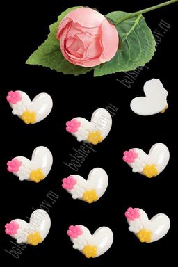 Кабошон "Сердечко с цветочками" (50 шт) SF-5735, белый