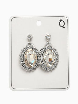 Серьги со стразами "Овал грань", цвет белый в серебре