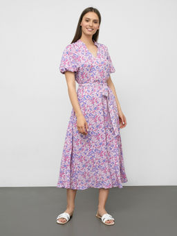 Платье женское миди из вискозы в лавандовом оттенке с цветочным принтом цветочки на лаванде 152495