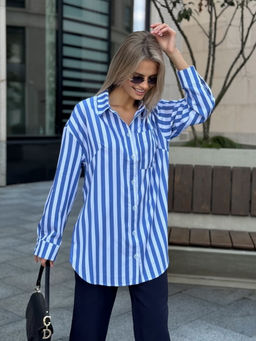 Блуза DilanaVIP 2099/1 голубая полоска - Dilana vip фото 8