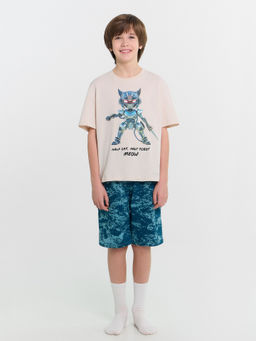 Пижама для мальчиков с принтом Half cat half robot Meow